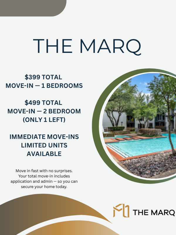 Current leasing specials at The Marq Apartments